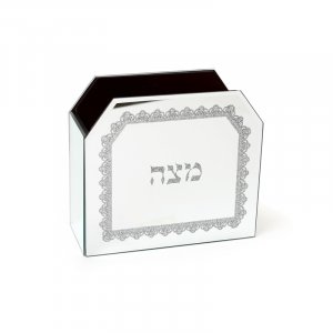 Wood and Crystal Upright Matzah Stand - Lace Design
