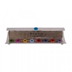 Yair Emanuel Hammered Aluminum Hanukkah Menorah Wave Design - Multicolor