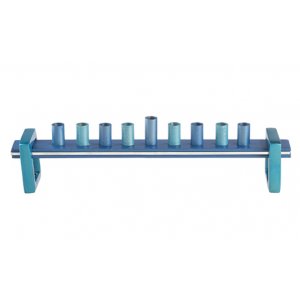 Gleaming Blue Menorah with Minimalist Design, For Candles