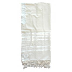 Sephardic Tallit Pure Wool Prayer Shawl with Thick Handmade Tzitzit and Net Fringe