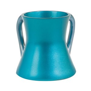 Yair Emanuel Gleaming Aluminum Small Hourglass Wash Cup - Turquoise