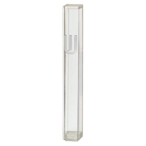 Classic Transparent Plastic Mezuzah Case  Silver Shin