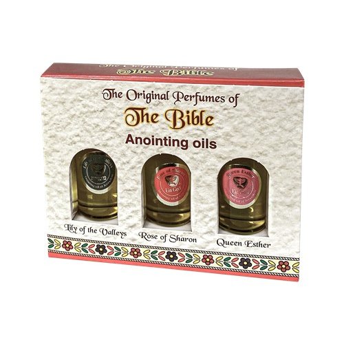Ein Gedi Set of 3 Bottles of Anointing Oil, Lily of the Valley, Rose of Sharon and Queen Esther