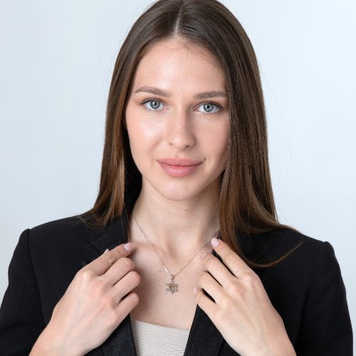 Pendant Necklace, Star of David and Chai - Textured Sterling Silver and Gold Plate