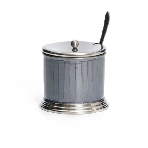 Stainless Steel Honey Dish with Lid and Spoon- Gray and Silver