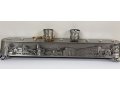 2-in-1 Pewter Plated Menorah, Jerusalem Engraving - Shabbat Lights on Reverse