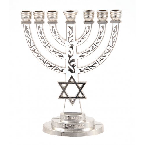 7-Branch Menorah, White on Silver with Breastplate and Star of David  5.2