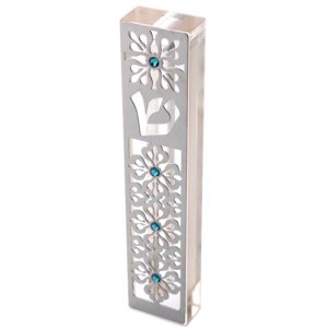 Dorit Judaica Laser Cut Steel Mezuzah Case Arabesque - Swarovski Stones