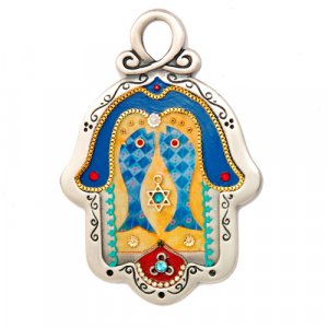 Fish design pewter wall Hamsa by Ester Shahaf