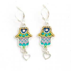 Green Heart Hamsa Earrings by Ester Shahaf