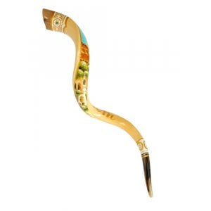 Collectors Hand Painted Yemenite Shofar - Jerusalem