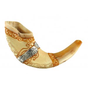 Light Hand Painted Rams Horn Shofar -Jerusalem