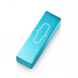 Adi Sidler Anodized Aluminum Car Mezuzah, Engraved Hamsa - Turquoise