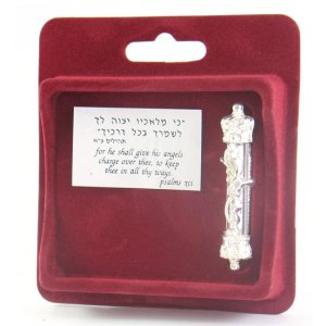 Silver Plated Car Mezuzah with Visible Scroll - Divine Name and Crown Design