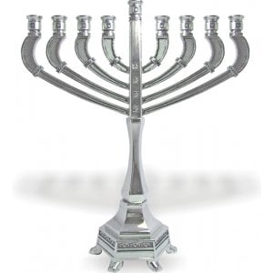 Metal-Nickel Chanukah Menorah with Decorative Silver Stones - Candles Only