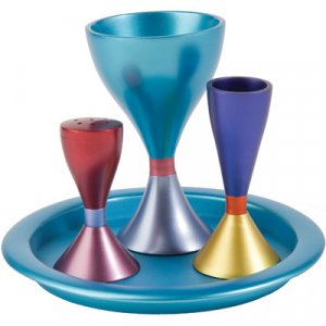 Yair Emanuel Contemporary Anodized Aluminum 4-Piece Havdalah Set - Multicolored