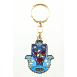 Colorful Blue Keychain - Pomegranates, Eye and Hebrew Chai