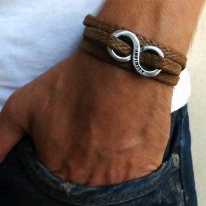 Galis Men's Triple Wrap Brown Bracelet - Infinity Element