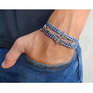 Compass Design Blue-White Rope Wrap Bracelet for Men