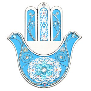 Sky Blue Dove Wall Hamsa by Ester Shahaf