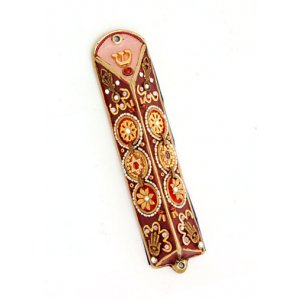 Maroon and Gold Triangular Mezuzah Case - Ester Shahaf