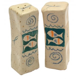 Michal Ben Yosef Handmade Ceramic Salt and Pepper Set - Colorful Fish Design