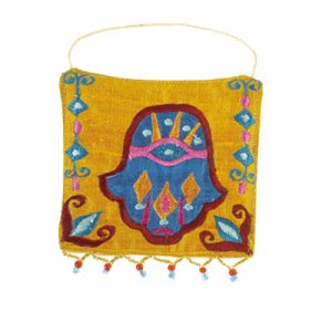 Yair Emanuel Embroidered Silk Hamsa Wall Decoration, Small - Orange