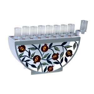 Dorit Judaica Hanukkah Menorah for Oil with Arc Front - Colorful Pomegranates