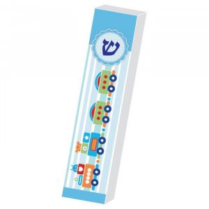 Dorit Judaica Lucite Mezuzah Case for Childrens Room, Chu Chu Train - Colorful