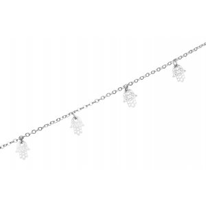 Anklet, Silver Rhodium with Silver Hamsas