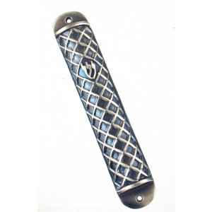 Wide Pewter Mezuzah Case Criss Cross Design