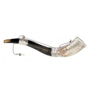 Anointing Sterling Silver Yemenite Shofar - Menorah