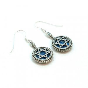 Michal Kirat Roman Glass Drop Earrings with Sterling Silver Star of David