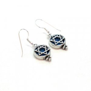 Michal Kirat Roman Glass Drop Earrings with Sterling Silver Star of David