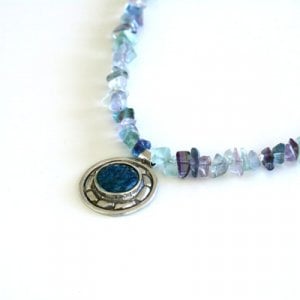 Michal Kirat Shimmering Fluorite Beads Silver Necklace with Roman Glass Pendant