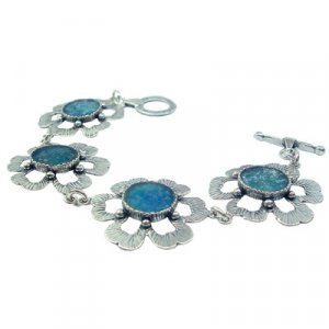 Michal Kirat Bracelet with Roman Glass Flower Set in Sterling Silver Flowers