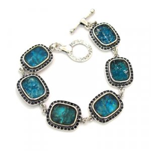 Michal Kirat Bracelet with Oblong Roman Glass and Decorative Sterling Silver