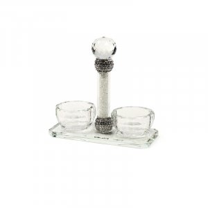 Crystal Salt and Pepper Holder with Crushed Glass Stem