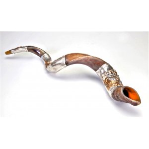 Silver Yemenite Shofar - Lion and Lamb Design