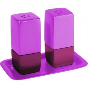 Yair Emanuel Anodized Aluminum Pillar 3-Piece Salt Pepper & Tray Set