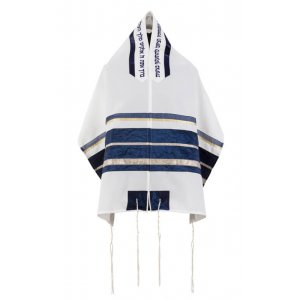 Ronit Gur Navy and Gold Stripes Tallit Prayer Shawl with Blessing with Bag and Kippah