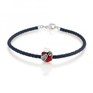 Leather Bracelet with Silver Pomegranate Charm