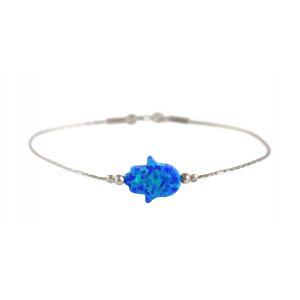 Blue Opal Hamsa Silver Bracelet