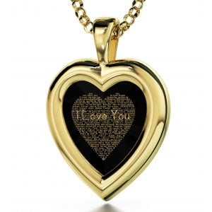 I Love You Framed Heart Pendant By Nano - Gold Plate