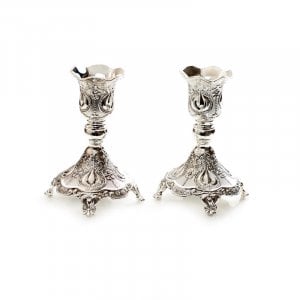 Silver Plated Small Candlesticks with Decorative Ornate Filigree Design