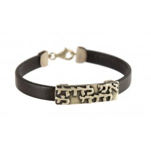 Studio Golan Leather Men Bracelet with Sterling Silver Hebrew Ani Ledodi Prayer