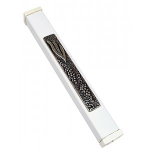 White Aluminum Mezuzah Case Elongated Shin - Grape Clusters