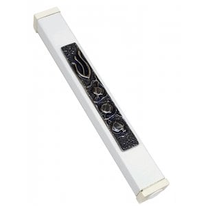 White Aluminum Mezuzah Case Decorative Shin - Pomegranates