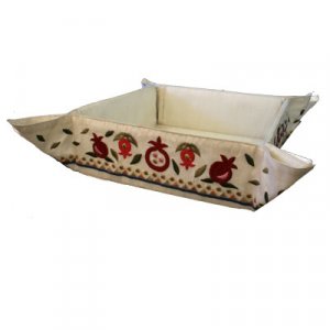 Yair Emanuel Embroidered Silk Matzah or Bread Basket - Pomegranates