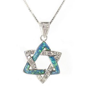 Sterling Silver Opal Star of David Pendant